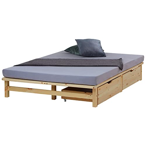 Homestyle4u Holzbett Palettenbett 140x200 Cm 2 Schubladen Bettgestell