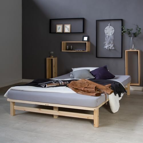 Homestyle4u Massivholzbett Palettenbett 140x200 Cm Kiefer Unbehandelt Mit